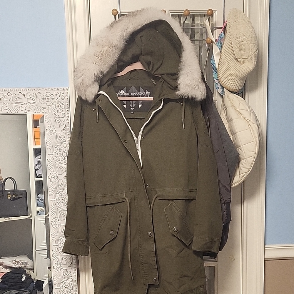 Olive Green Parka with Real Fur Hood